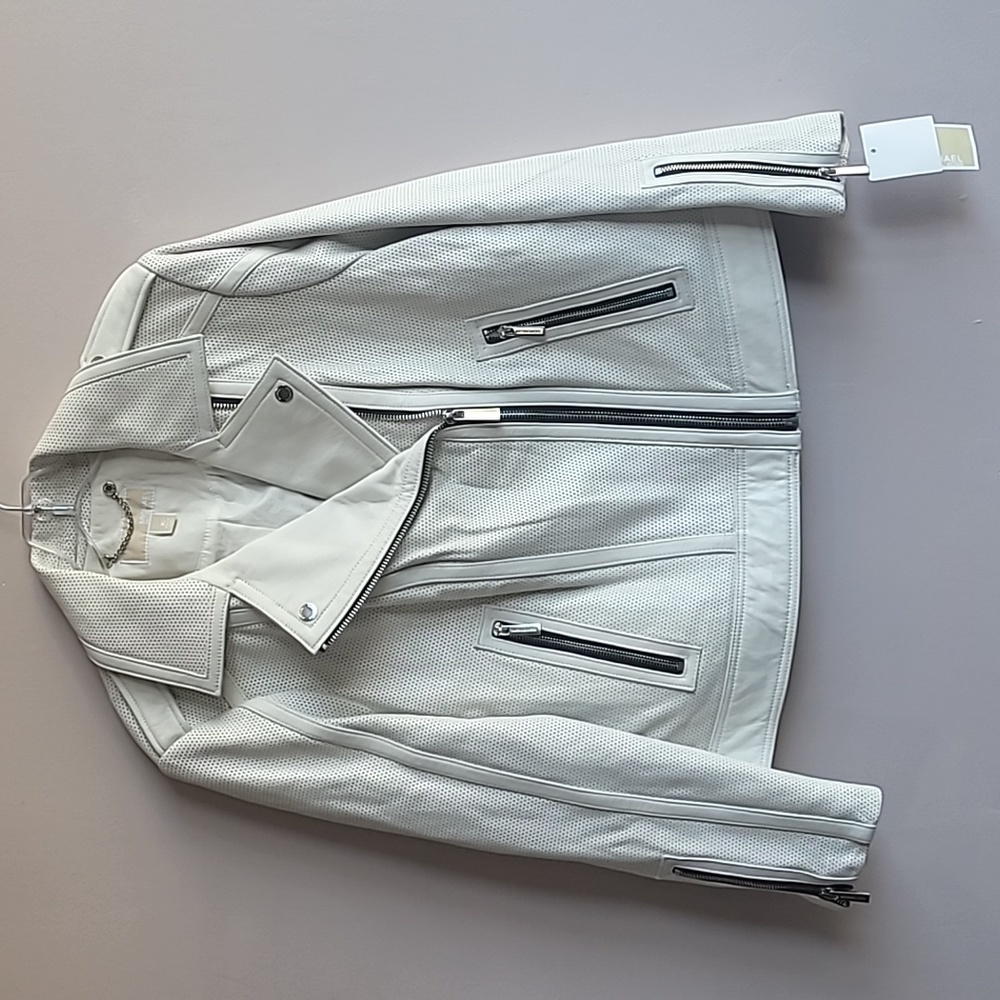 Michael Kors Leather Moto Jacket White Women's XL